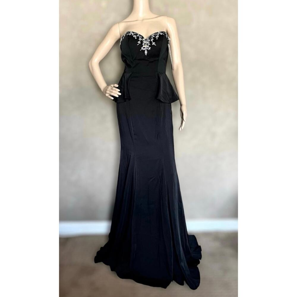 NWT Viranski Dancing Queen Black Beaded Strapless Sweetheart Peplum Mermaid Gown - Picture 3 of 9